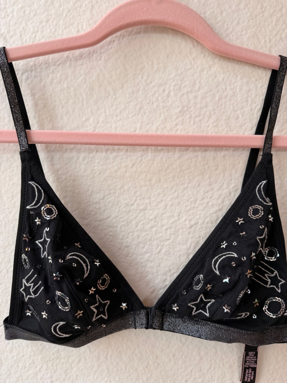 Victoria’s Secret Black Mesh Star Moon Bralette Y2K Celestial Bra Lingerie S